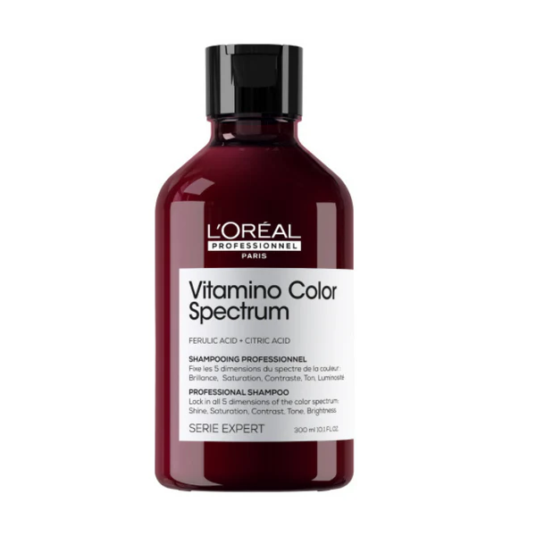 L'Oréal Shampoo Vitamino Color Spectrum 300ML Frasco vinho de champô L'Oréal Vitamino Color Spectrum com etiqueta branca