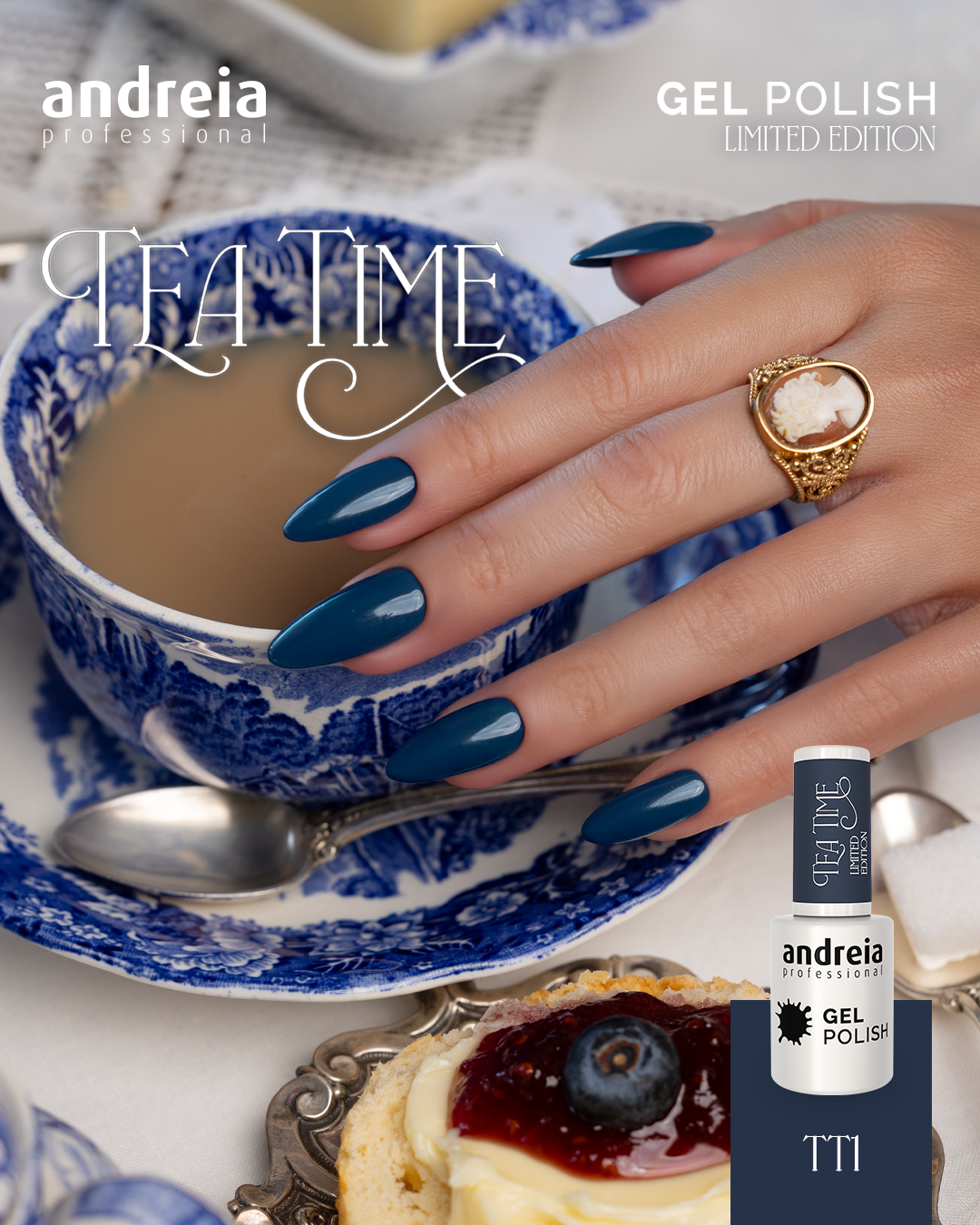 Verniz Gel Andreia TT1 - Blueberry Sauce - Azul escuro porcelana Verniz Gel Andreia TT1 - Blueberry Sauce - Azul escuro porcelana
