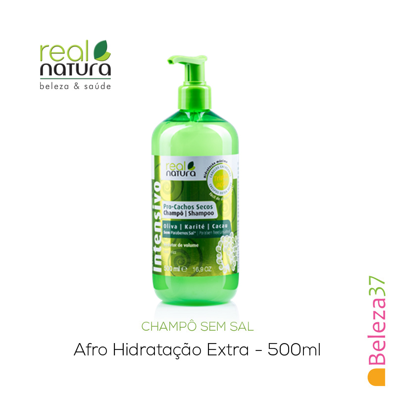 Champô Sem Sal Real Natura – Pro-Cachos Secos Oliva e Karité 500ml
