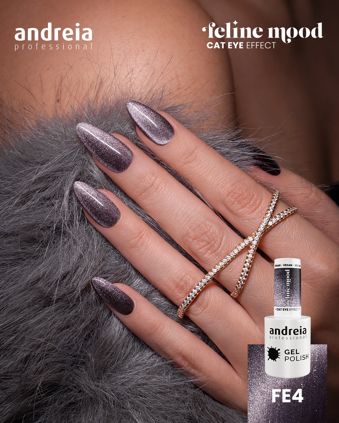 Verniz Gel Andreia Cat Eye Effect FE4 (Glitter roxo acinzentado com brilhos prata) Verniz Gel Andreia Cat Eye Effect FE4 (Glitter roxo acinzentado com brilhos prata)