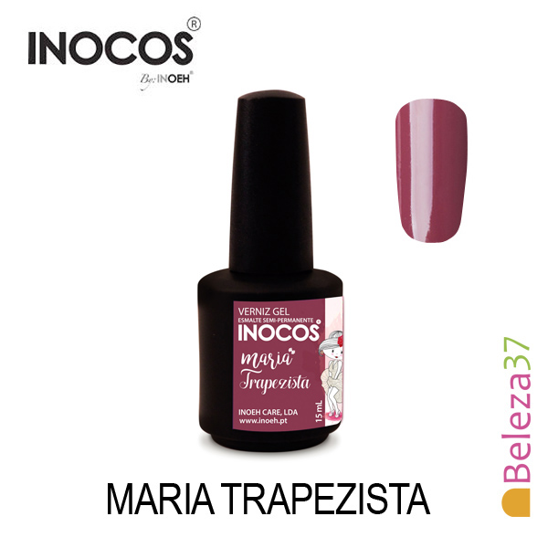 Verniz Gel Inocos 110 — Maria Trapezista (Vermelho Antigo) Verniz gel INOCOS cor Maria Trapezista com amostra da cor