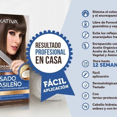Kit Alisamento Brasileiro Kativa para Cabelos Escuros Sem Formol