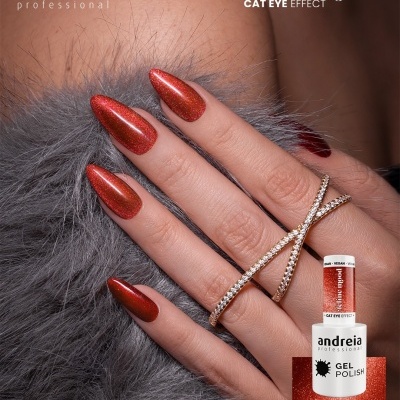 Verniz Gel Andreia Cat Eye Effect FE1 (Glitter vermelho com brilhos vermelhos)