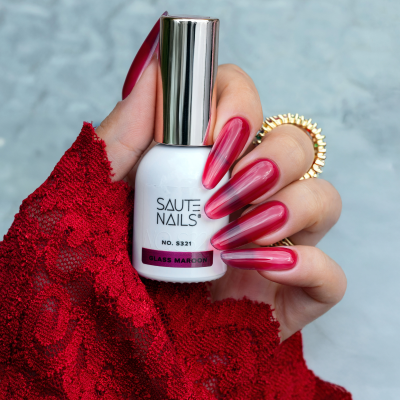 Verniz Gel Saute Nails S321 - Glass Maroon (Bordô Semi-transparente)