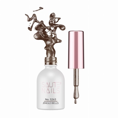 Verniz Gel Saute Nails S263 Jingle Bells (Marrom com Flocos Prateados)