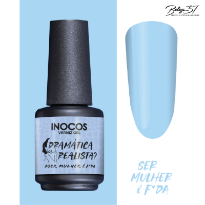 Verniz gel azul pastel INOCOS com texto motivacional em fundo azul