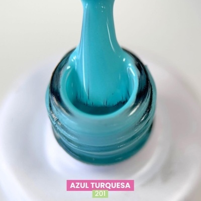 Frasco aberto de verniz azul turquesa com pincel