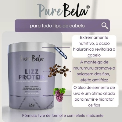 Máscara Capilar Redutora Lizz Protein Pure Bela 1kg