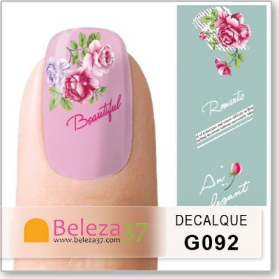 Adesivo para unhas rosa com flores e texto Beautiful