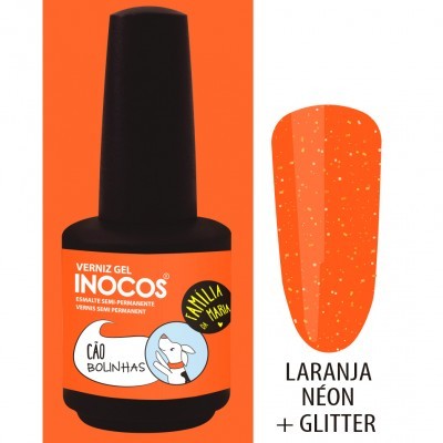 Verniz Gel Inocos – 199 - Cão Bolinhas (Laranja Néon + Glitter)