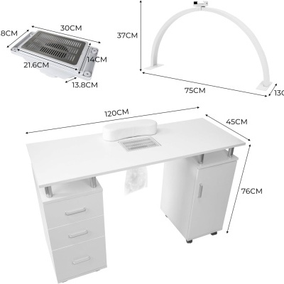 Mesa de Manicure Profissional com Aspirador Encastrado + Candeeiro LED + Apoio de Mãos