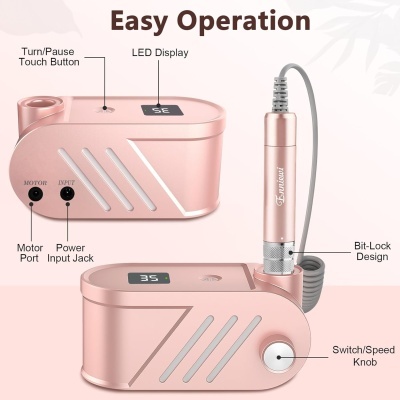 Fresa Elétrica Rosa Enniewi de 35.000 RPM