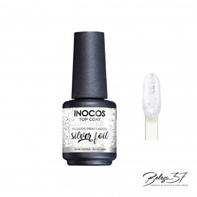 Top Coat Inocos Silver Foil - Flocos Prateados 15ml