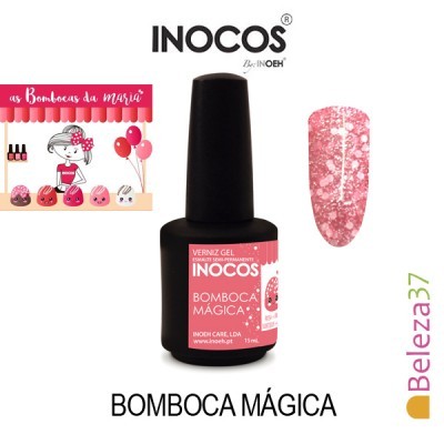 Verniz Gel Inocos 149 – Bomboca Mágica (Rosa com brilhos sortidos)