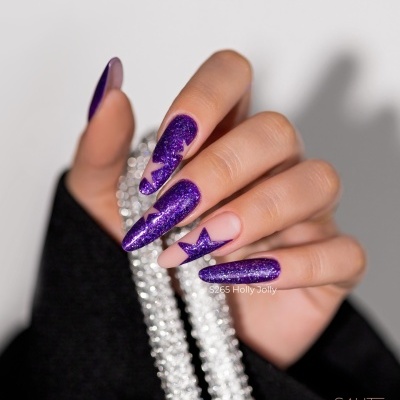 Verniz Gel Saute Nails S265 Holly Jolly (Roxo com Glitters Prata)