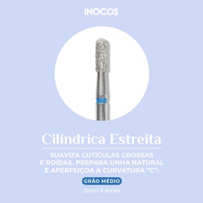 Broca cilíndrica estreita para unhas com ponta diamantada e detalhes azuis