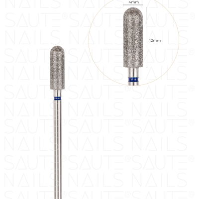 Broca cilíndrica para unhas com revestimento granuloso prateado e haste metálica