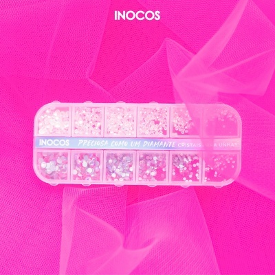 Cristais Unhas Inocos - Branco e Prata Holográfico