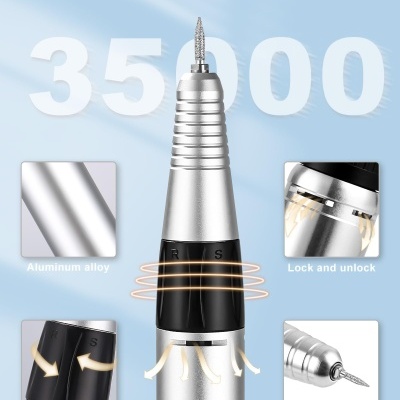 Fresa Elétrica Branca Redonda de 35.000 RPM com Pedal e 6 Brocas