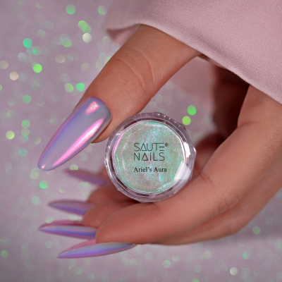 Saute Nails Styling Powder Ariel's Aura 3g – um sonho cintilante em verde-mar