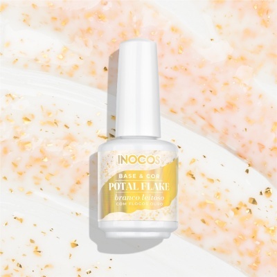 Base & Cor Potal Flake Inocos - Branco Leitoso Flocos Ouro