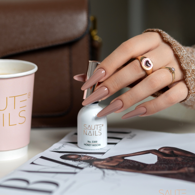 Coleção de Verniz Gel Saute Nails Mocha Essence + Top Glossy No Wipe