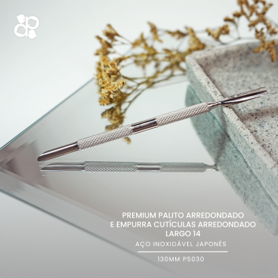 Palito Arredondado de Aço Purple com 130mm e Empurra Cutículas 14