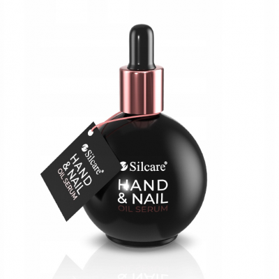 Frasco preto redondo de óleo sérum para mãos e unhas com conta-gotas