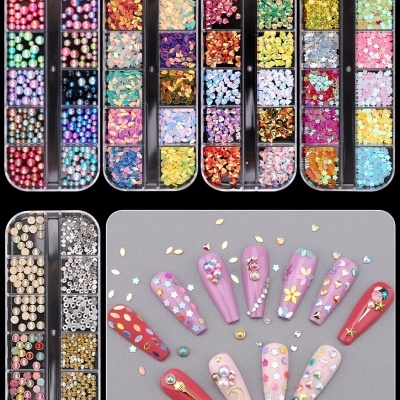 Kit de 10 Caixas de Peças Nail Art + Lápis Aplicador + Pinça (Envio em 3 dias)