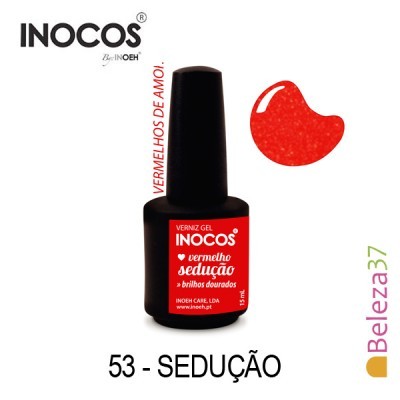 Verniz Gel Inocos 53 — Sedução (Vermelho com Brilhos Dourados)