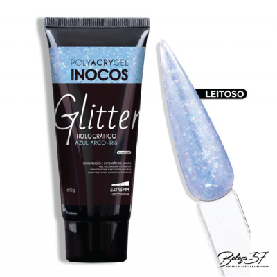 Polyacrygel Inocos em Bisnaga 13 -  Azul Arco-Iris com Glitter 60g