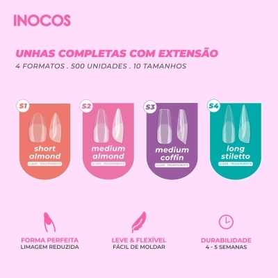 Soft Gel Tips Inocos Long Stiletto S4 (stiletto longo) 500 unid