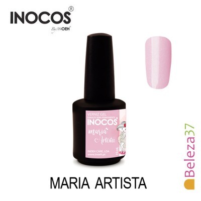 Verniz gel INOCOS Maria Artista cor rosa claro com frasco preto fosco