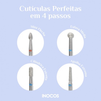 Ferramentas de manicure de metal para cutículas com cabeças diamantadas em quatro formas diferentes
