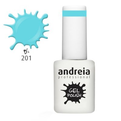 Frasco de verniz gel para unhas Andreia Professional com tampa branca e mancha azul clara 201