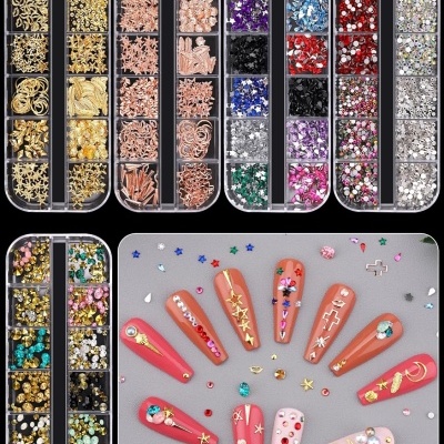 Kit de 10 Caixas de Peças Nail Art + Lápis Aplicador + Pinça (Envio em 3 dias)