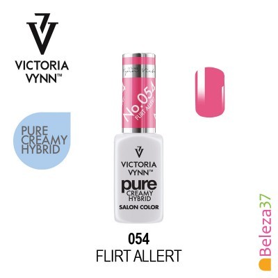 Verniz Victoria Vynn Pure Creamy Hybrid cor 054 Flirt Allert e amostra da cor