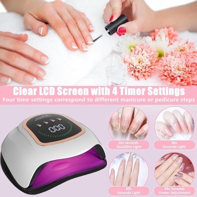 Lâmpada secadora de unhas branca e dourada com visor LCD e luz UV/LED roxa