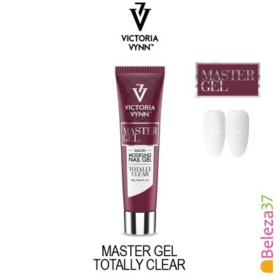 Tubo de gel para unhas Victoria Vynn Master Gel Totally Clear e duas amostras de cor branca