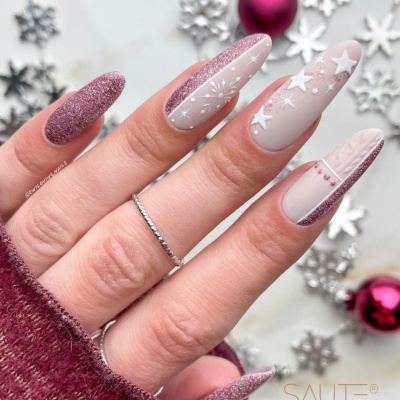 Verniz Gel Saute Nails S240 Winter Party (Rosa Escuro com Efeito Flash)