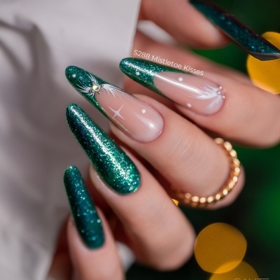 Verniz Gel Saute Nails S288 - Mistletoe Kisses (Verde Turquesa com Partículas Prata)