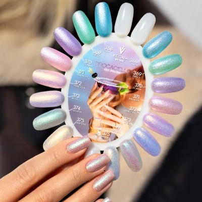 Paleta circular de amostras de vernizes Victoria Vynn com 20 cores pastel cintilantes