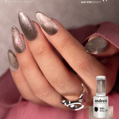 Verniz Gel Andreia Cat Eye Effect MC2 (Gliter Magnético Taupe com Brilhos Rosa)