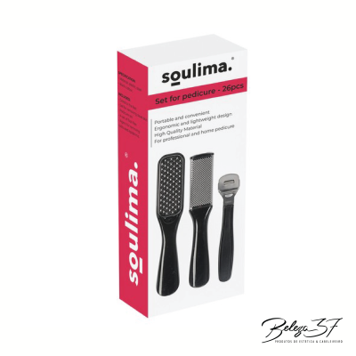 Conjunto para pedicure Soulima com 26 peças em embalagem branca e cor-de-rosa