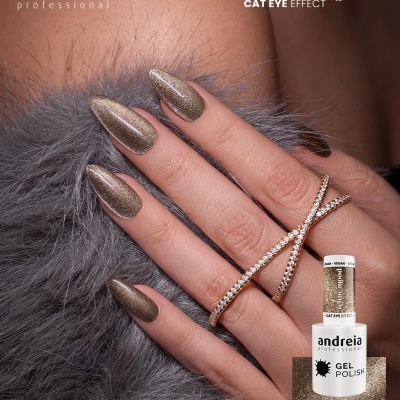 Verniz Gel Andreia Cat Eye Effect FE3 (Glitter taupe com brilhos prata)