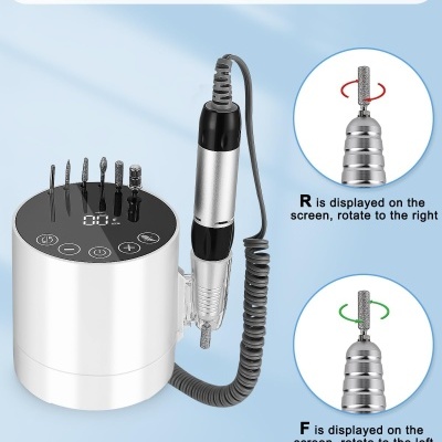 Fresa Elétrica Branca Redonda de 35.000 RPM com Pedal e 6 Brocas