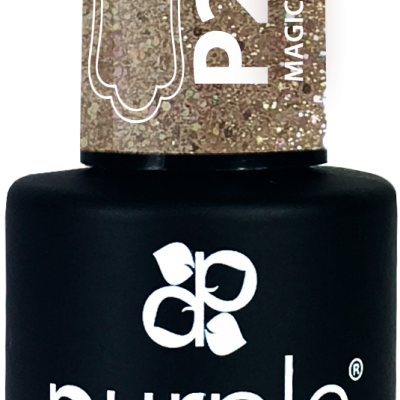 frasco de verniz em gel preto com tampa dourada glitter