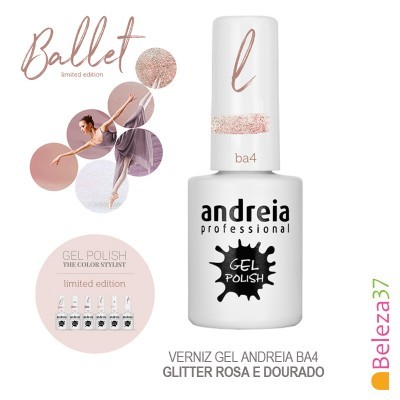 Verniz Gel Andreia Ba4 – Glitter Rosa e Dourado