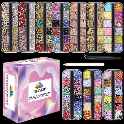 Kit de 10 Caixas de Peças Nail Art + Lápis Aplicador + Pinça (Envio em 3 dias)