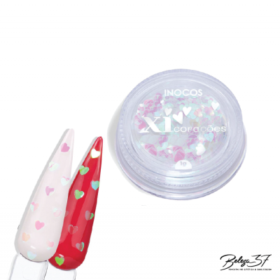 Glitter Coração Deslumbrante Inocos - Branco Holográfico